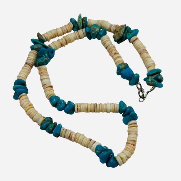Native American Turquoise Nugget Shell Heishi Necklace